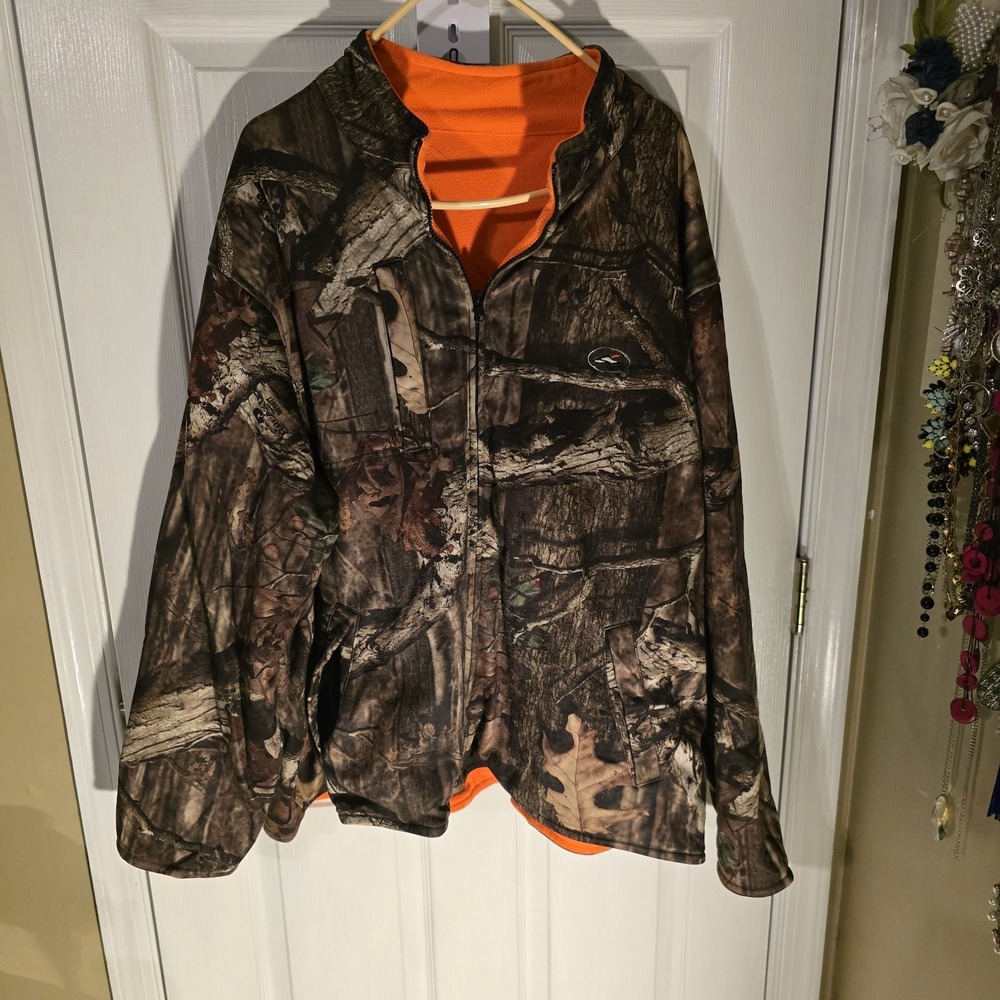 Reversible Camo Orange Fleece Jacket Men's Full Zip Outdoor Hunting Size XXL
